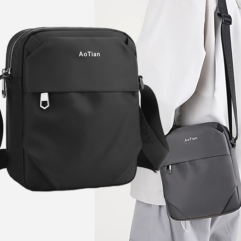 男士斜挎包随身轻便2025中年牛津布便携上班通勤小挎包单肩小背包