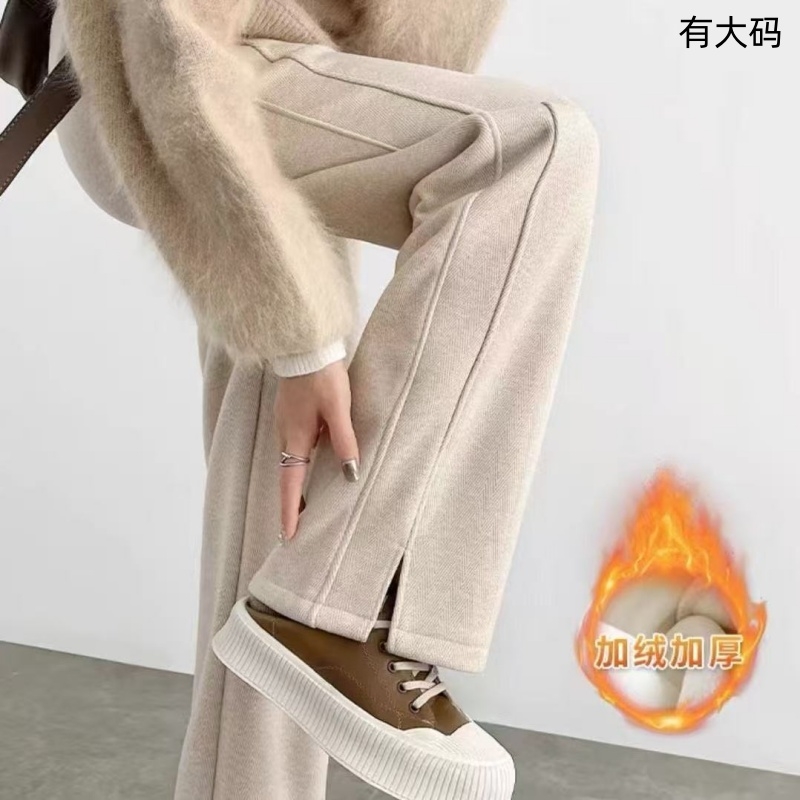 窄版阔腿裤女秋冬季2025新款加绒加厚小个子直筒休闲裤子灰色加长