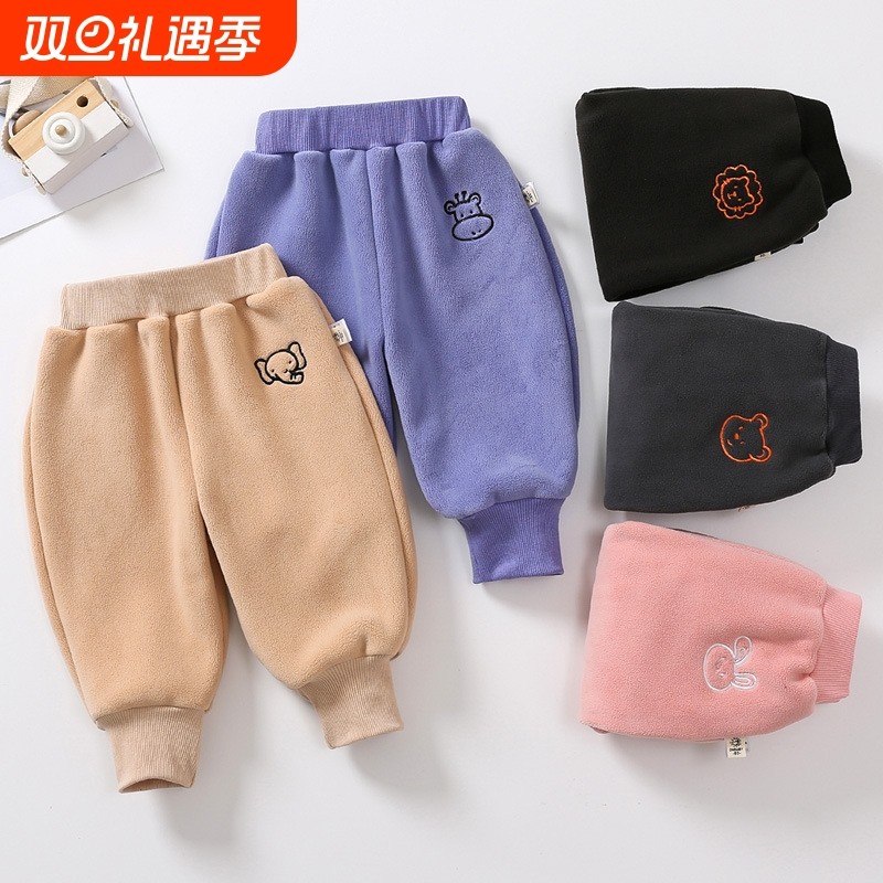 男女童加绒裤子秋冬款复合一体奥粒绒宝宝加厚长裤儿童保暖运动裤