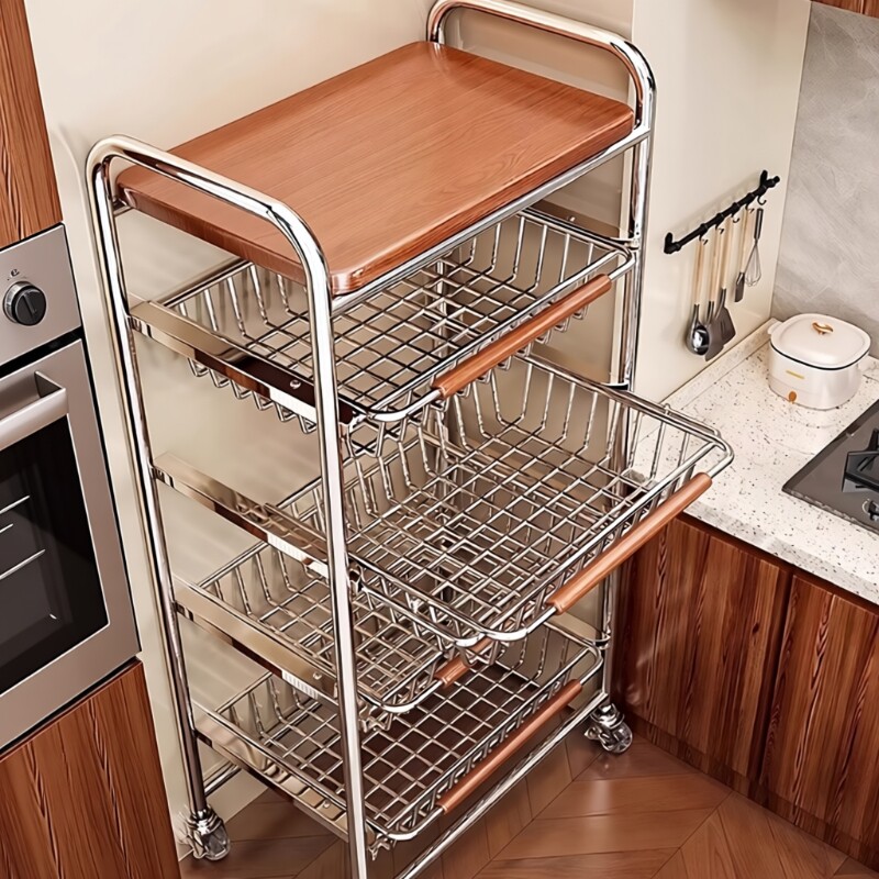 厨房蔬菜置物架果蔬收纳筐移动拉篮小推车落地零食餐边柜水果加宽