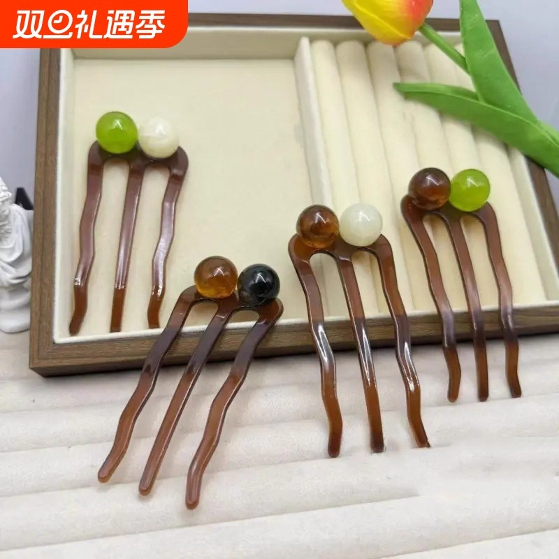 复古新中式U型发簪女高级感丸子头盘发头饰2025新款簪子气质发饰