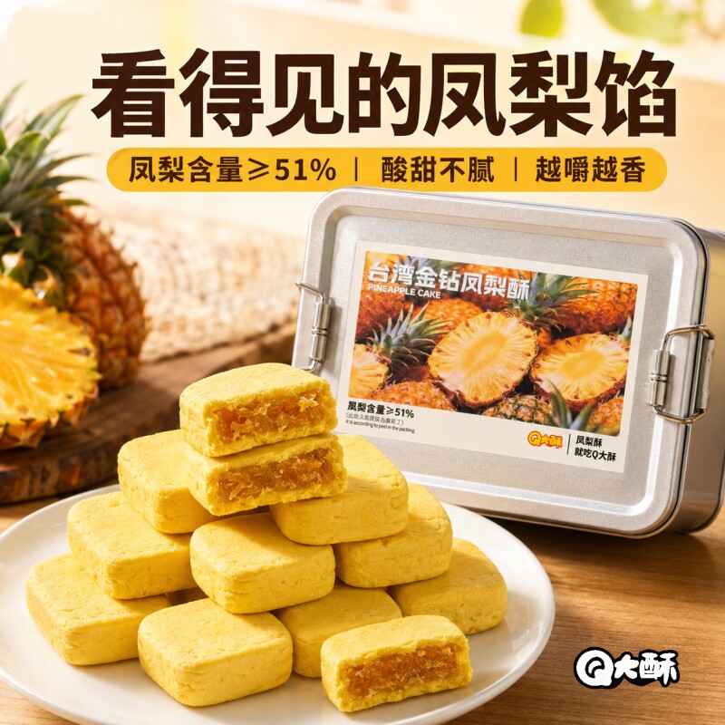 Q大酥凤梨酥铁盒特产热销年货糕点旅游伴手礼送礼闽南风味