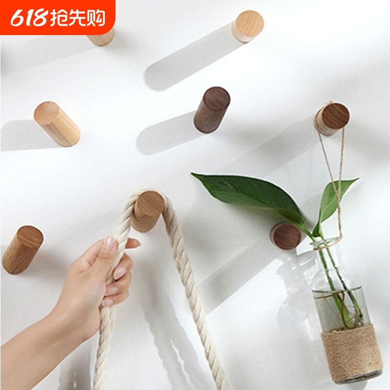 实木挂钩玄关墙上免钉贴强力胶免打孔门后壁挂创意厨房试衣间承重