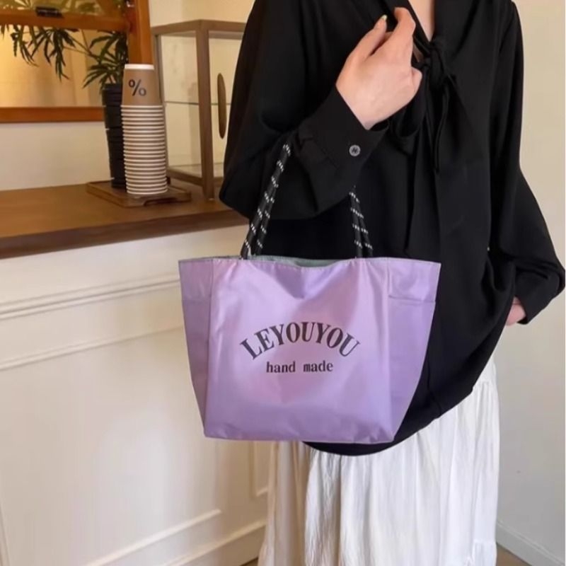 多巴胺纯色防水布手提袋饭盒包上班通勤便携手提包外出百搭妈咪包