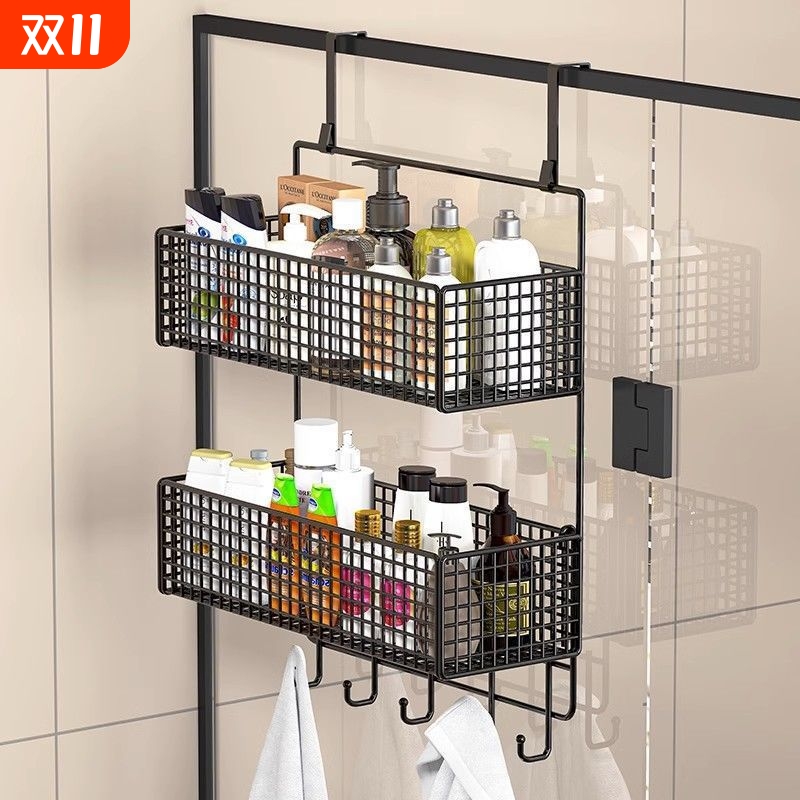 沐浴房挂架免打孔卫生间置物架冲凉房洗澡间毛巾收纳架玻璃门现货