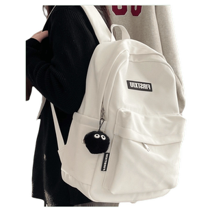 高颜值书包女ins简约百搭双肩包少女学生大容量背包黑色白色蓝色