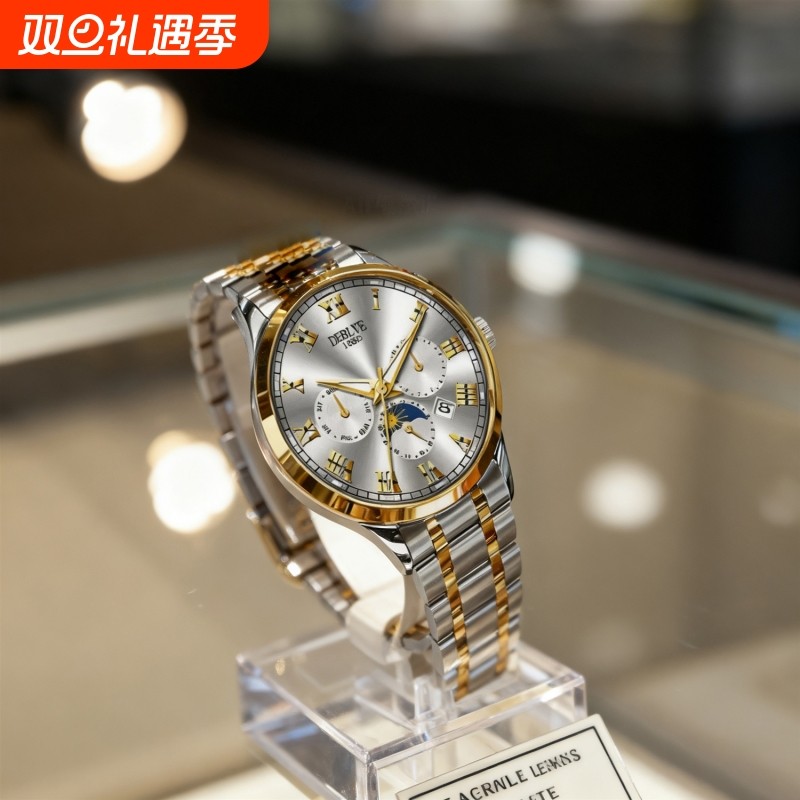 正品瑞士全自动非机械表手表男士学生韩版时尚潮双日历防水表夜光