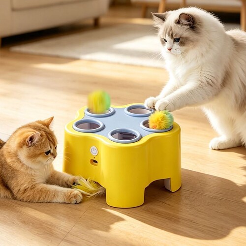 猫咪多功能打地鼠玩具上下羽毛逗猫棒电动自嗨解闷自动逗猫神器
