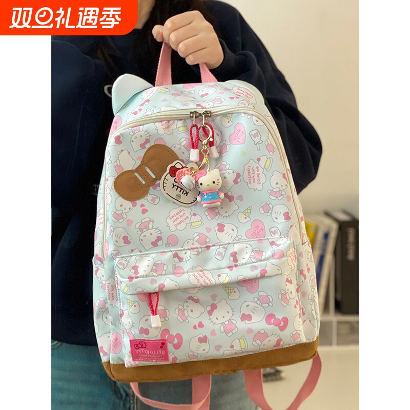 日系自制hellokitty甜美背包可爱蝴蝶结耳朵大容量双肩包学