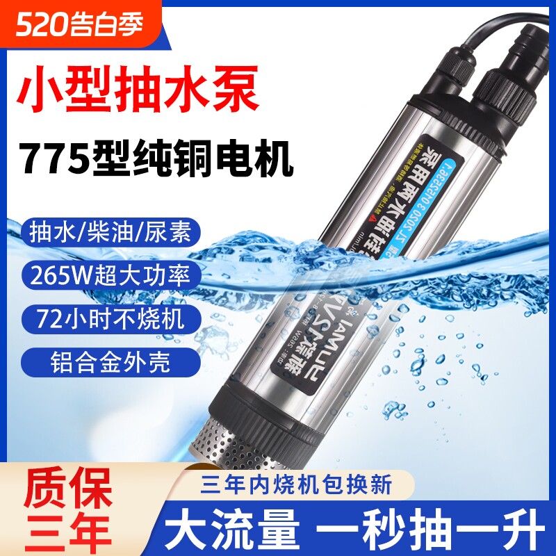 265w小型电动抽水泵神器12v直流大功率家用220v潜水泵大流