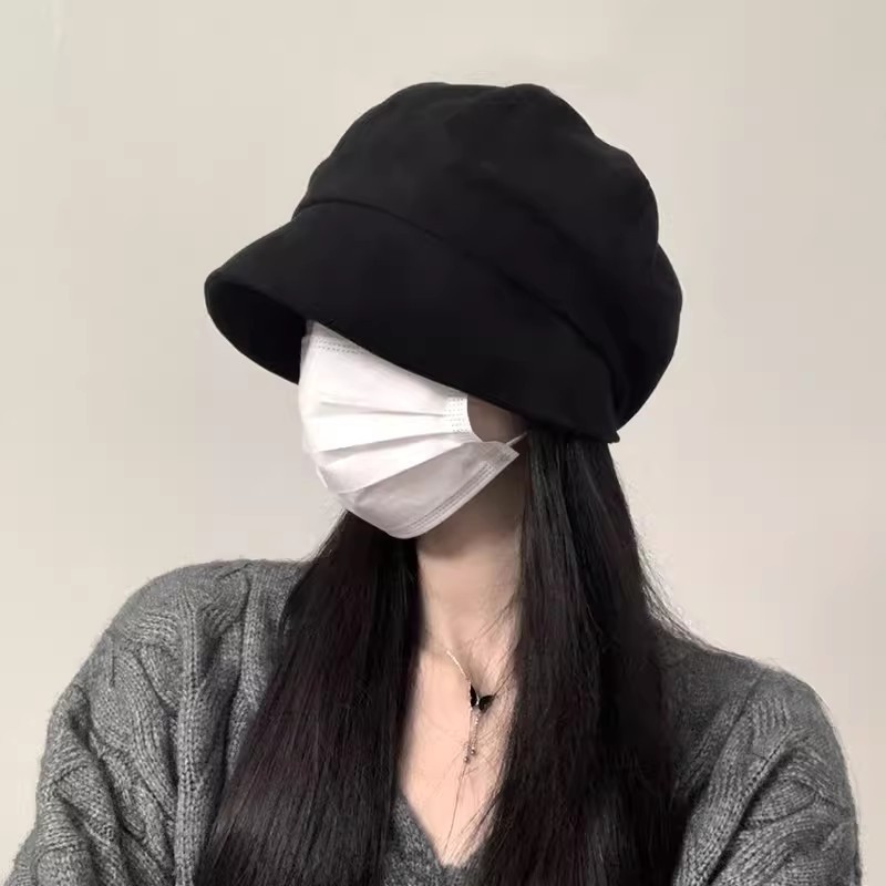 黑色大头围遮脸贝雷帽女春秋冬季冷帽显脸小渔夫帽子八角毛呢素颜