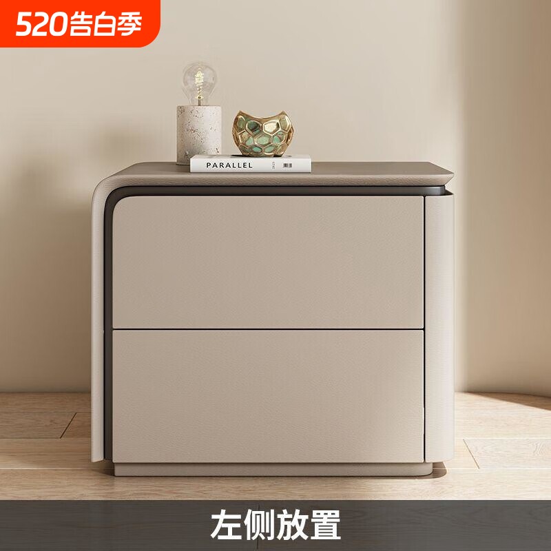 6简约现代奶油轻奢全实木皮质床头柜卧室高级新款整装储物收纳