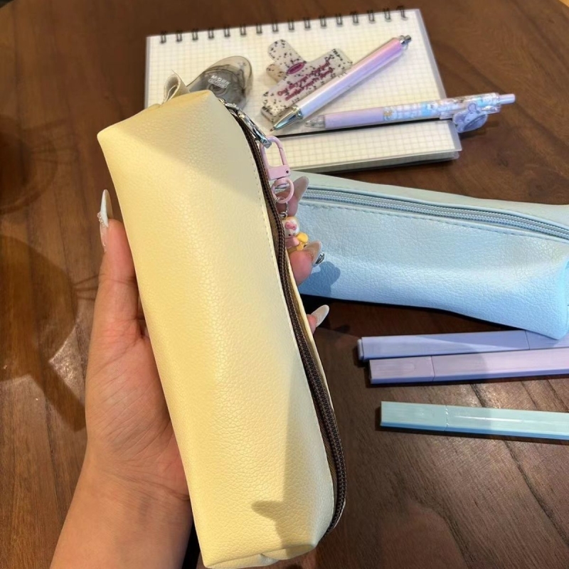 荔枝纹笔袋初中女撞色简约耐脏防褶皱日系高颜值大学生收纳文具袋