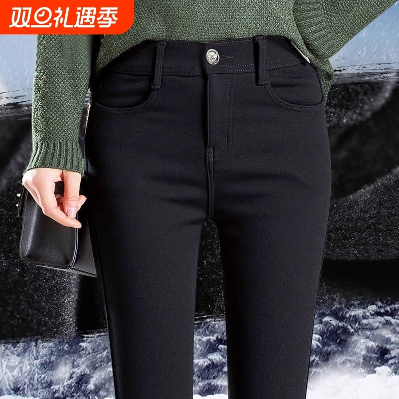 高腰加绒加厚打底裤女秋冬外穿新款弹力小脚铅笔魔术裤九分小黑裤
