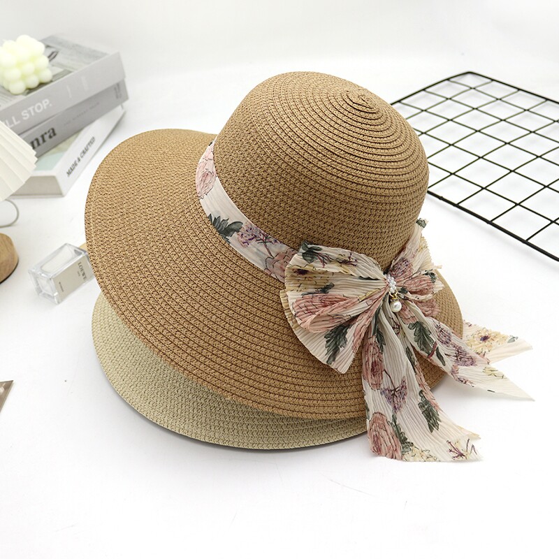大檐草编帽子女夏季户外海边沙滩遮阳防晒太阳帽时尚百搭遮脸草帽