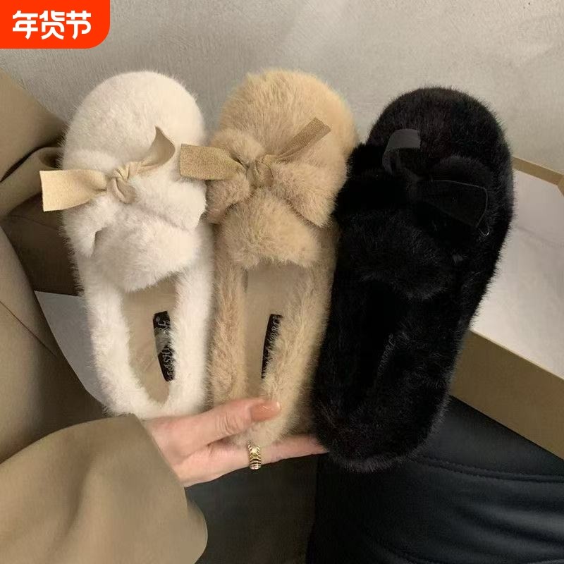 一脚蹬白色毛绒仙女毛毛鞋子女2025新款秋冬季外穿加绒孕妇豆豆鞋,女鞋,乐福鞋（豆豆鞋）,淘宝优惠券,粉丝福利购,淘宝优惠卷