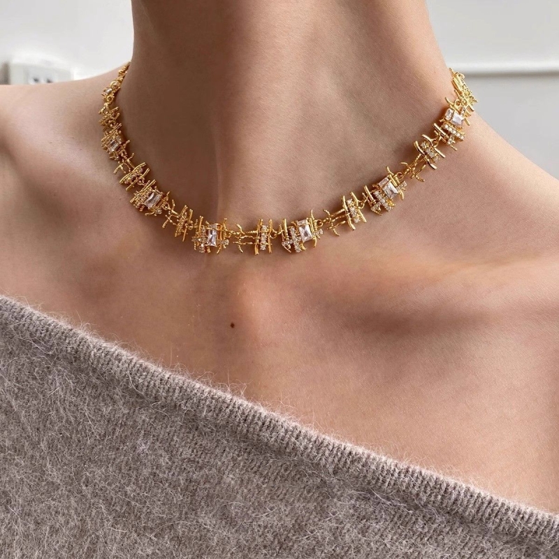 原创小众设计复古编织锆石项链女高级感轻奢choker锁骨链女颈链