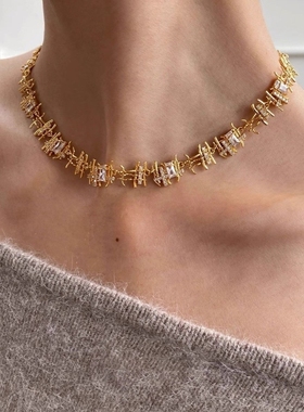 原创小众设计复古编织锆石项链女高级感轻奢choker锁骨链女颈链