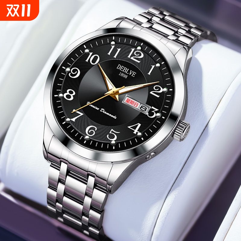男款手表全自动非机械表正品名牌钢带商务防水石英腕表高级感男士