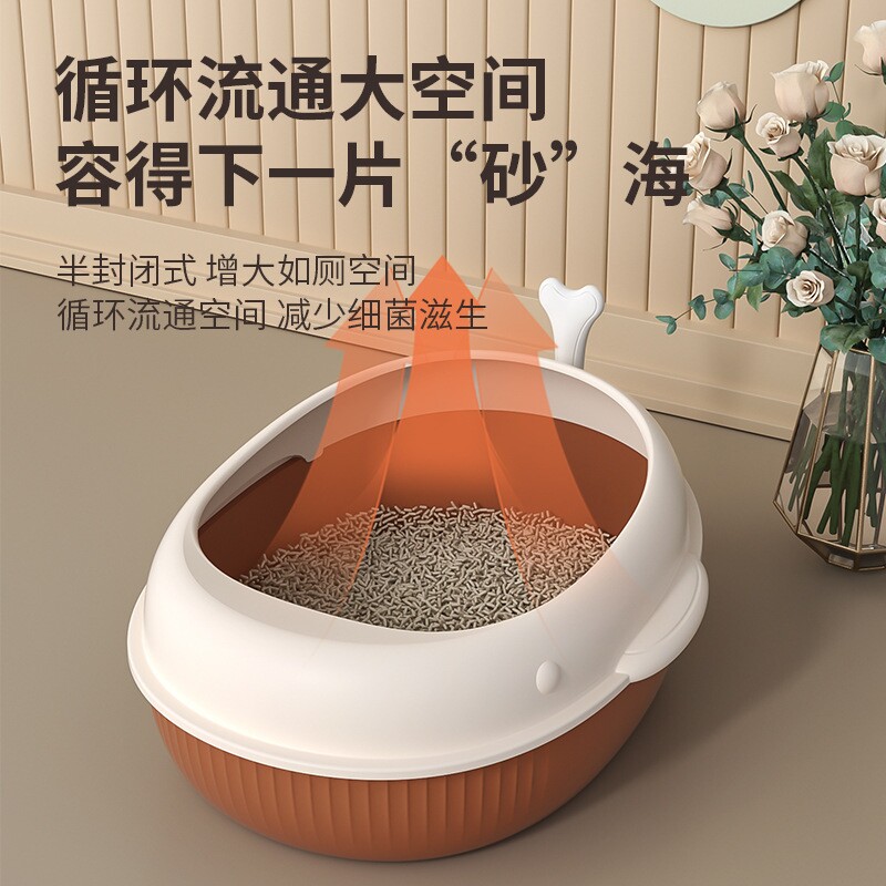 新款开放式猫砂盆 加厚加宽双重防飞溅猫窝 简约双层可拆卸猫砂盆