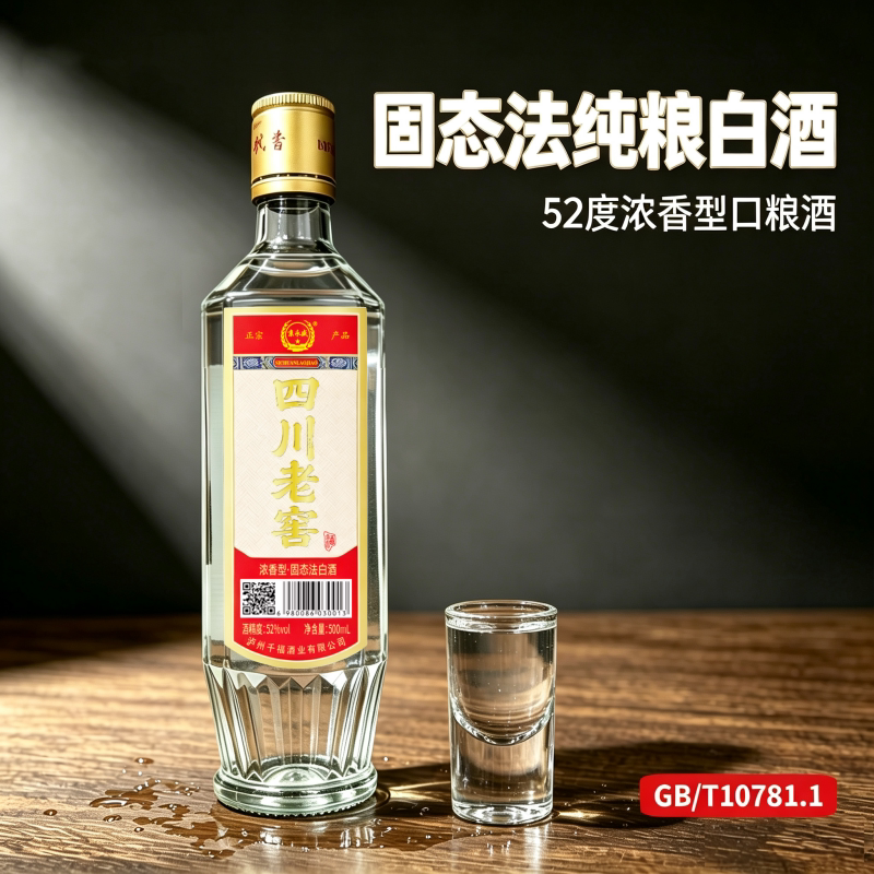 52度四川老窖浓香型白酒高粱小麦粮食酒光瓶500ml泸州纯粮多规格
