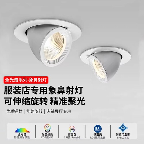 4500k嵌入式象鼻灯服装店专用led射灯可调角度商用聚光灯店铺开孔