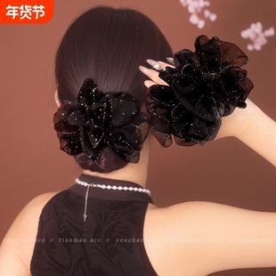 欧根纱妈妈头花大肠发圈女高级感洋气时尚满天星头饰低丸子头发绳