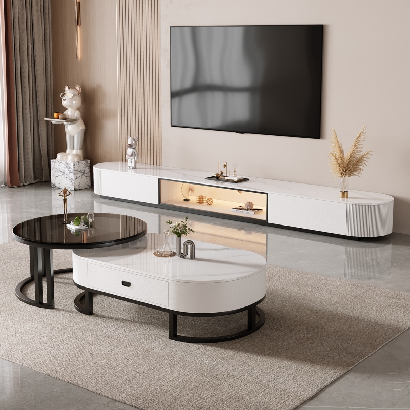 岩板茶几电视柜客厅家用轻奢现代简约小户型2025新款玻璃门电视柜