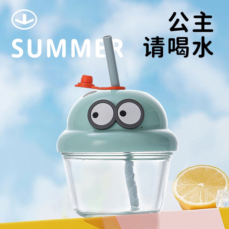迷你墩墩杯带吸管玻璃小水杯卡通儿童牛奶杯吸管杯多规格