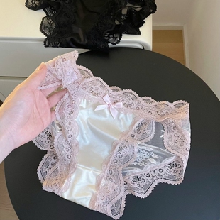 高级浪漫舒适缎面大花边低腰 纯欲性感纯棉裆新款 蕾丝女士内裤 法式