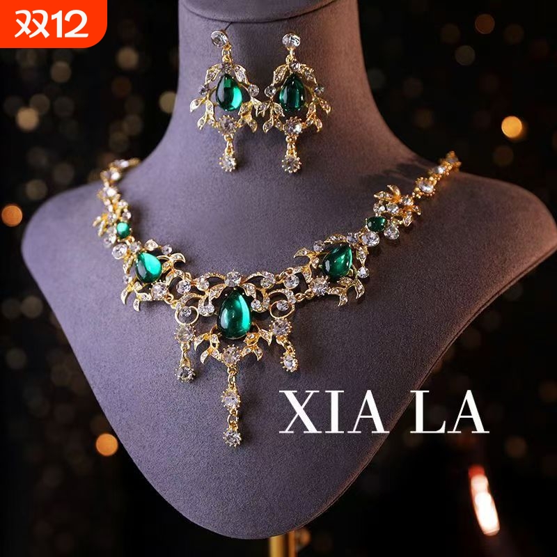法式装饰饰品项链耳环套装闪钻锁骨复古奢华礼服时尚宴会2025配饰