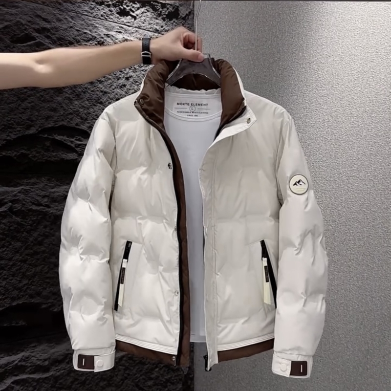 户外韩版短款羽绒服白鸭绒保暖外套立领拼色男士休闲风