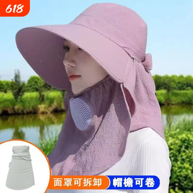 帽子防晒帽女太阳帽防紫外线夏季透气遮阳渔夫帽遮脸钓鱼帽帽檐