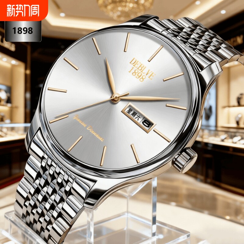 手表男款防水高级感全自动男表数字双日历防水腕表男机械风全自动