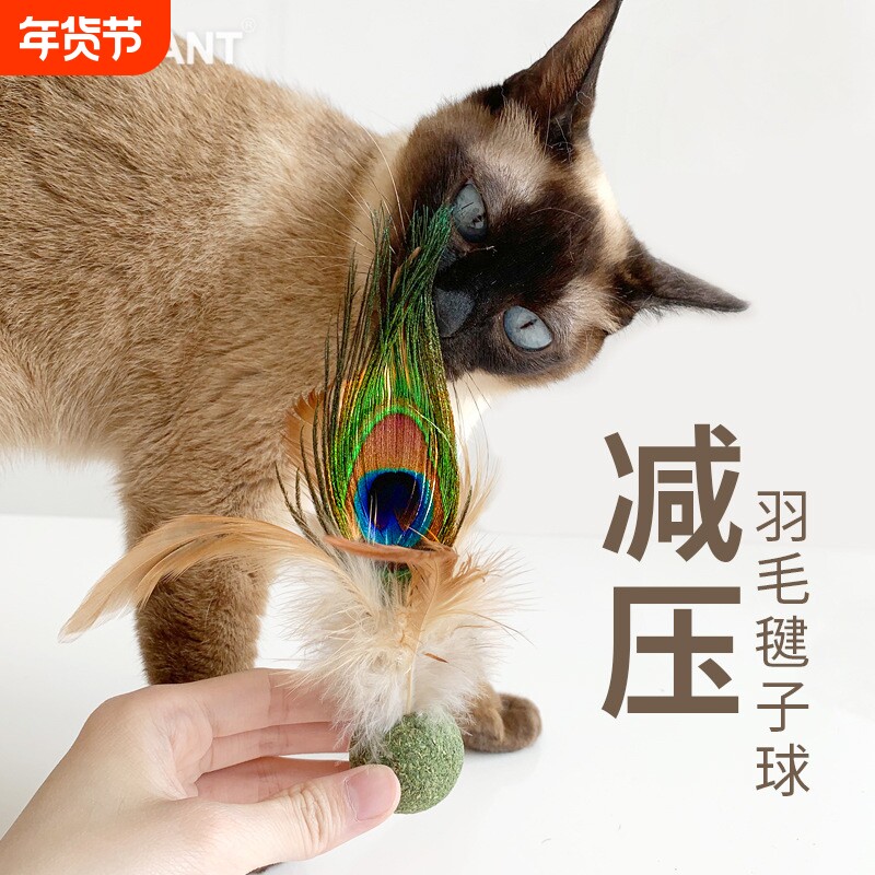 【10送2】猫咪旺农场猫玩具孔雀羽毛毽子球猫薄荷木天蓼玩具趣味
