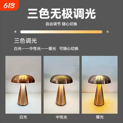 丹麦设计师款USB充电金属蘑菇灯