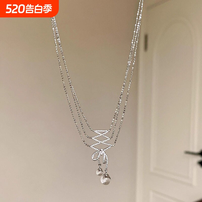 欧美满钻十字架多层流苏锁骨链女小众高级设计感配饰时尚个性项链