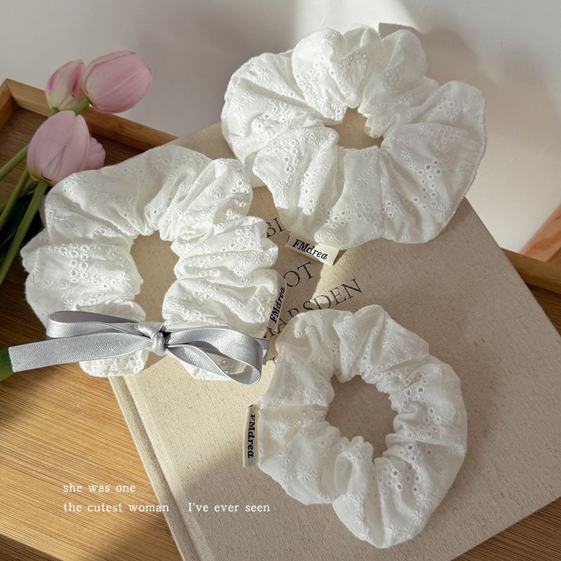 甜美少女白色蕾丝大肠发圈韩系