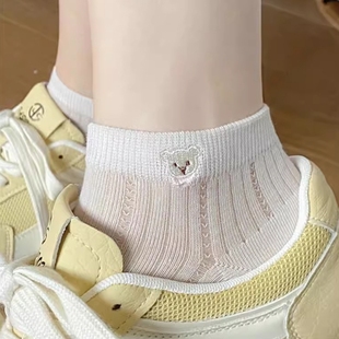 薄款 小熊袜子女夏季 短袜网眼透气吸汗防臭短筒袜可爱卡通ins潮袜