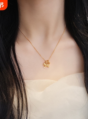 s925纯银车花条纹小木马项链女镶钻圆环挂件小众设计感热销