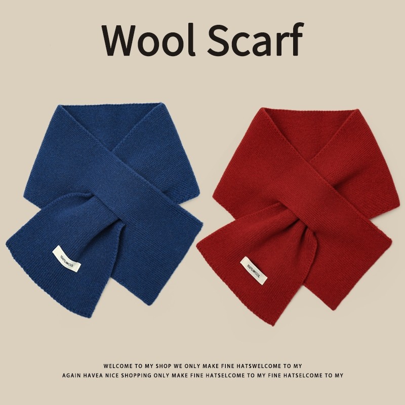 2025新款秋冬澳洲羊毛纯色保暖围巾女百搭韩系情侣交叉围脖巾