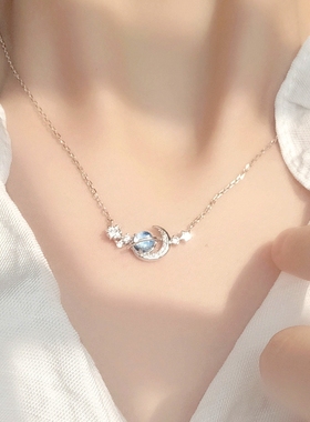 星月项链闺蜜双人女生夏纯银轻奢小众锁骨链二人款生日礼物月亮