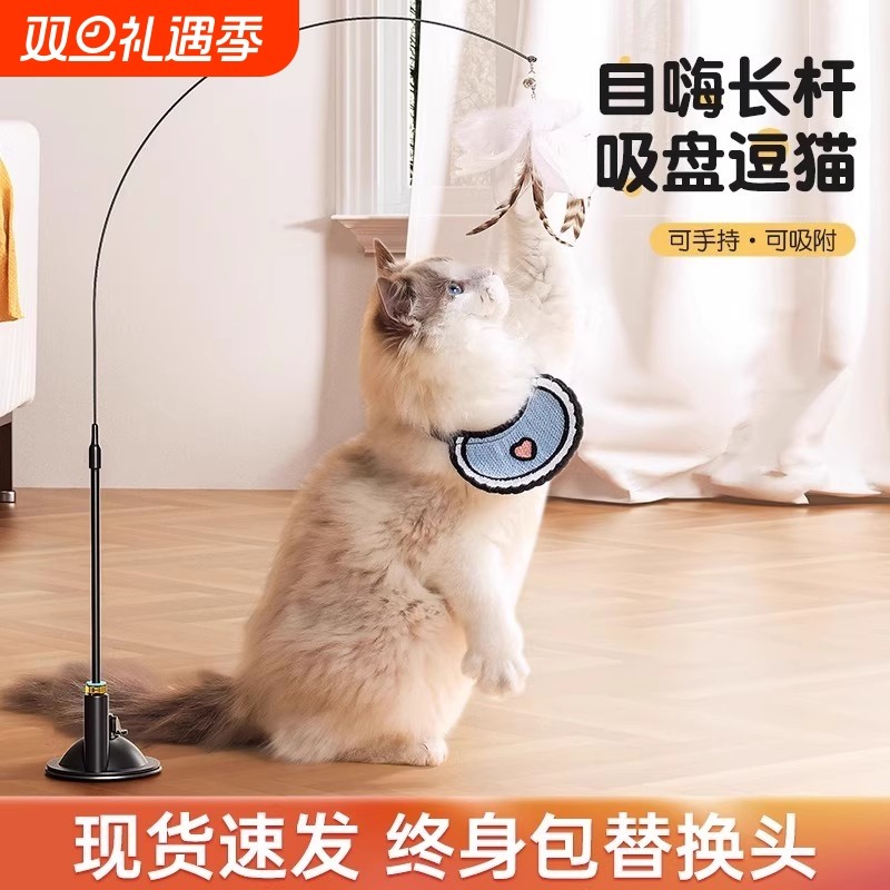 猫玩具自嗨解闷神器猫咪懒人自动逗猫棒羽毛吸盘带铃铛耐咬幼猫