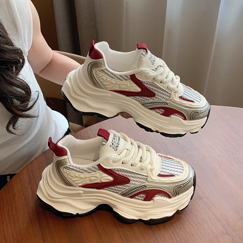 品牌断码厚底老爹鞋女2025新款春夏季网面透气百搭轻便女鞋小白鞋