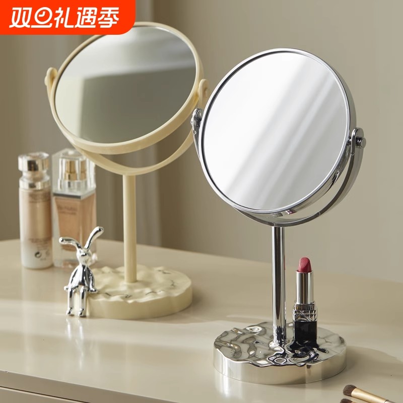 双面桌面化妆镜高清学生宿舍家用圆镜可立放大梳妆ins风台式镜子