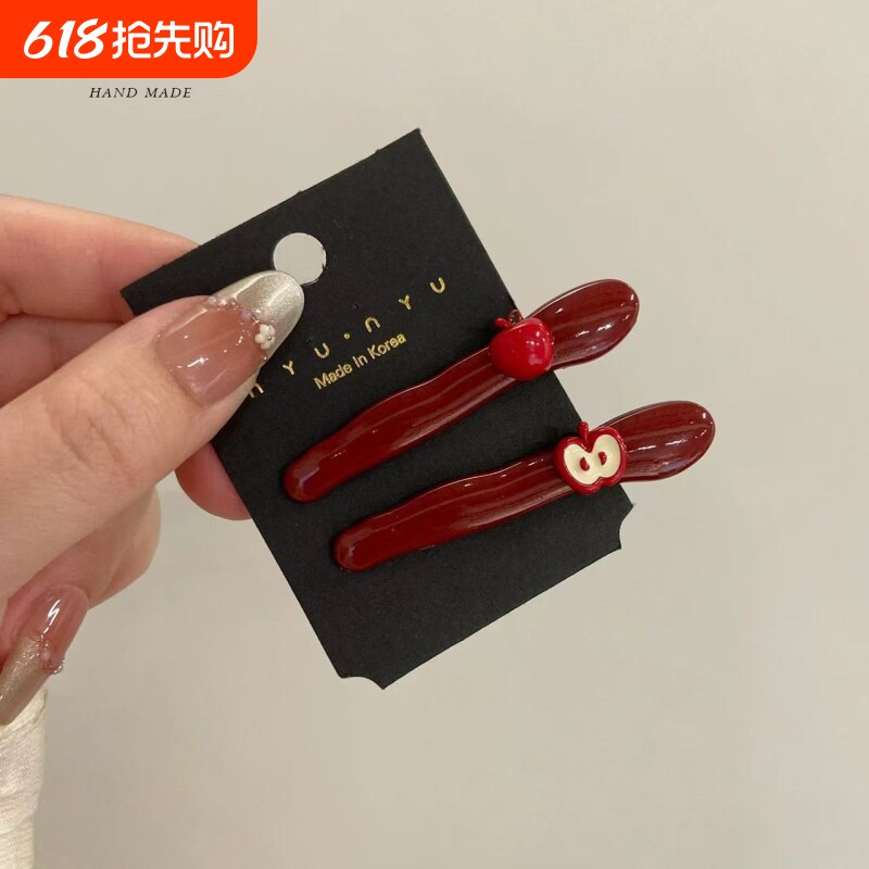 红樱桃发夹女刘海时尚百搭新款无痕小众发夹侧边夹设计发饰