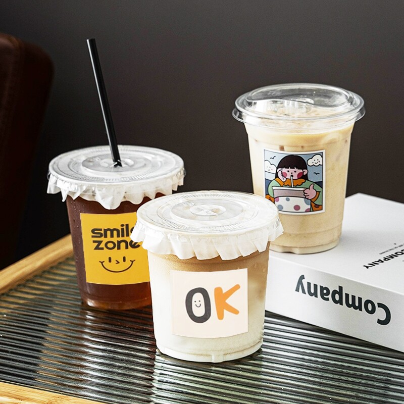 咖啡杯子一次性奶茶杯带盖塑料透明外带饮品饮料奶茶店食品级吸管图片