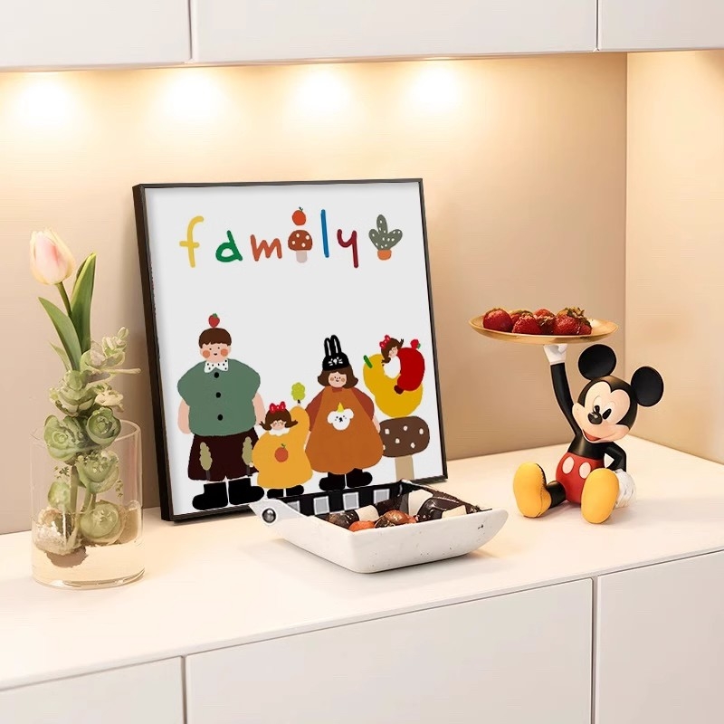 卡通全家福装饰画《family》一家三口四口极简小众抽象挂画壁画