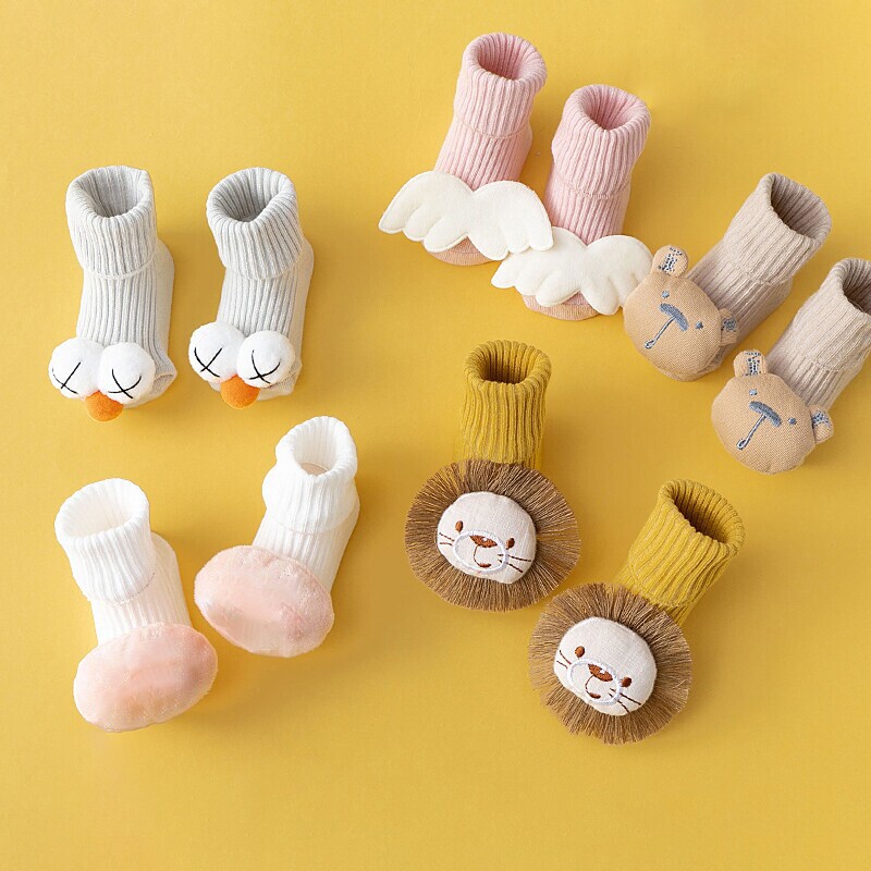 新生儿婴儿袜子0一3月春秋冬季纯棉宝宝地板袜鞋套防滑隔凉中筒袜
