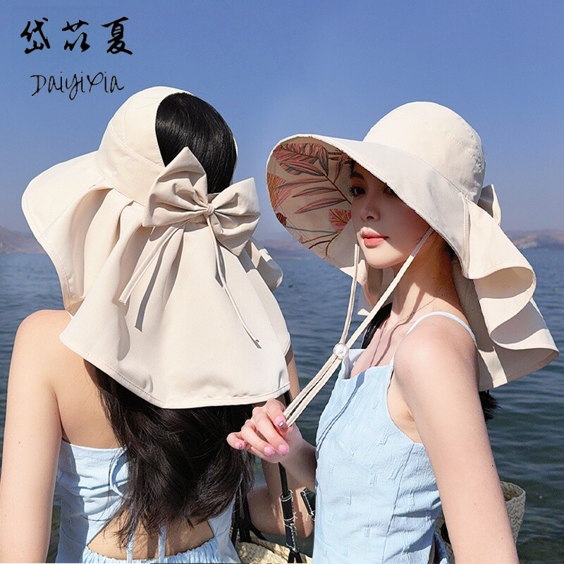 防晒帽子女夏季大檐户外披肩渔夫图片